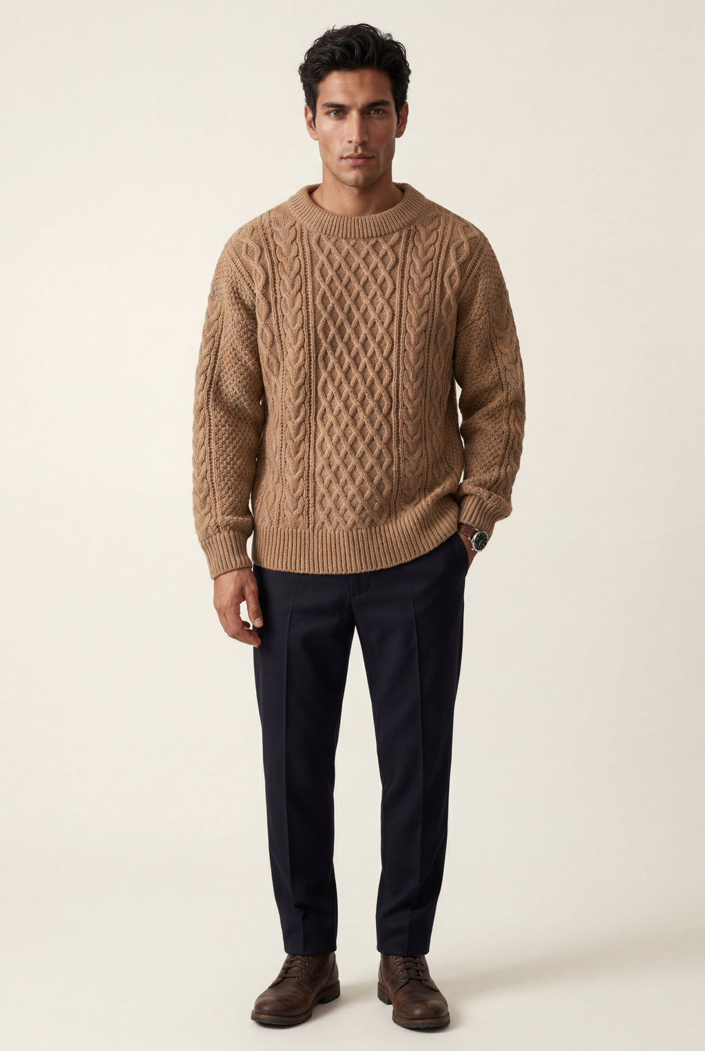 Men's Cable Crew Neck Classic Fit Sweater | James