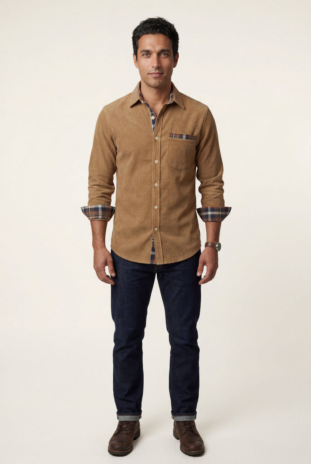Kian | Men's Plaid Trim Button-Up Casual Shirt