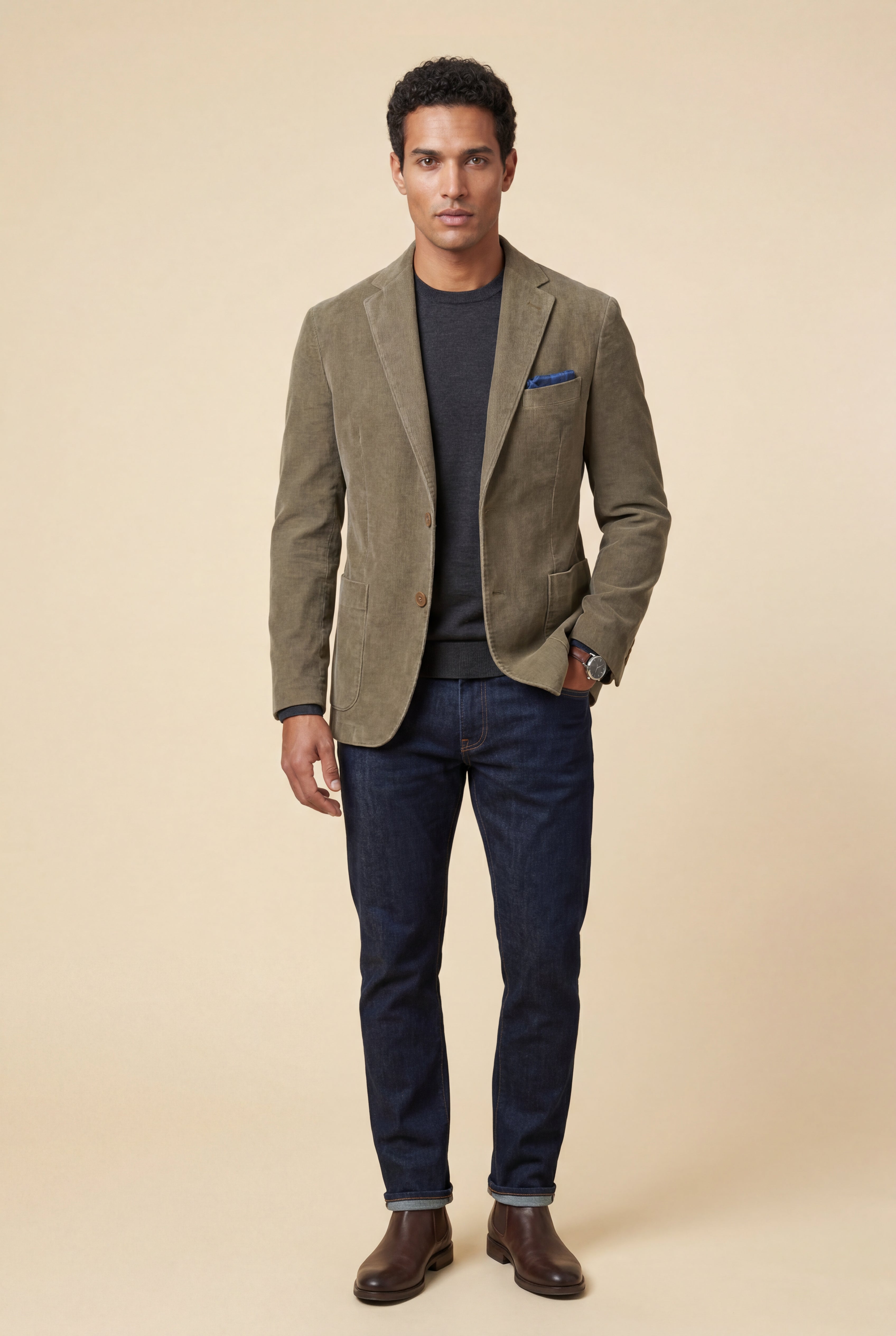 Liam | Olive Green Tailored Single-breasted Blazer