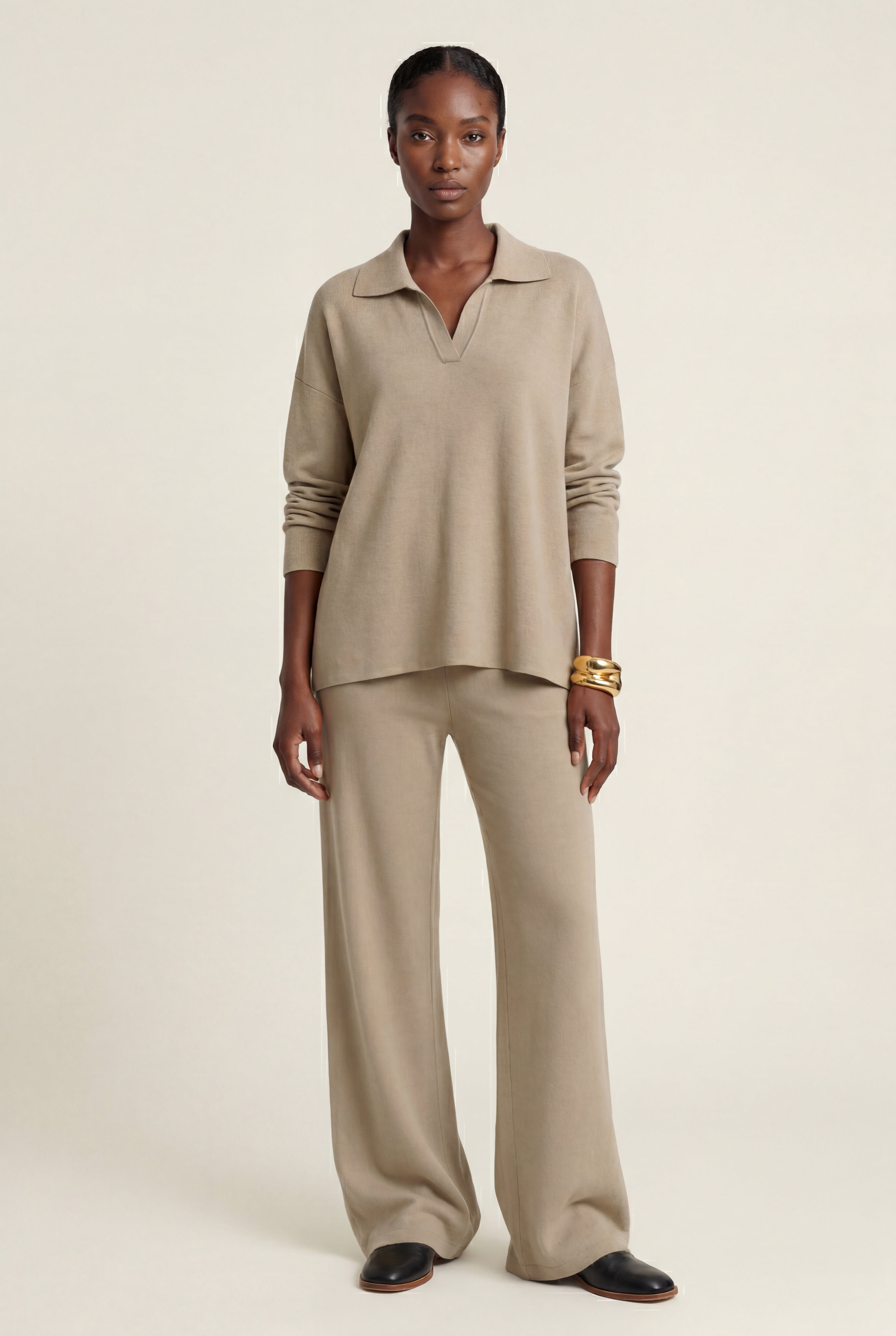 Lia | Oversized Collared Lounge Set with Wide-leg Trousers