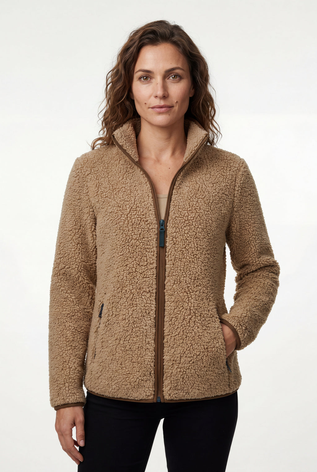 Plush Zip-up Jacket with Stand Collar | Senna