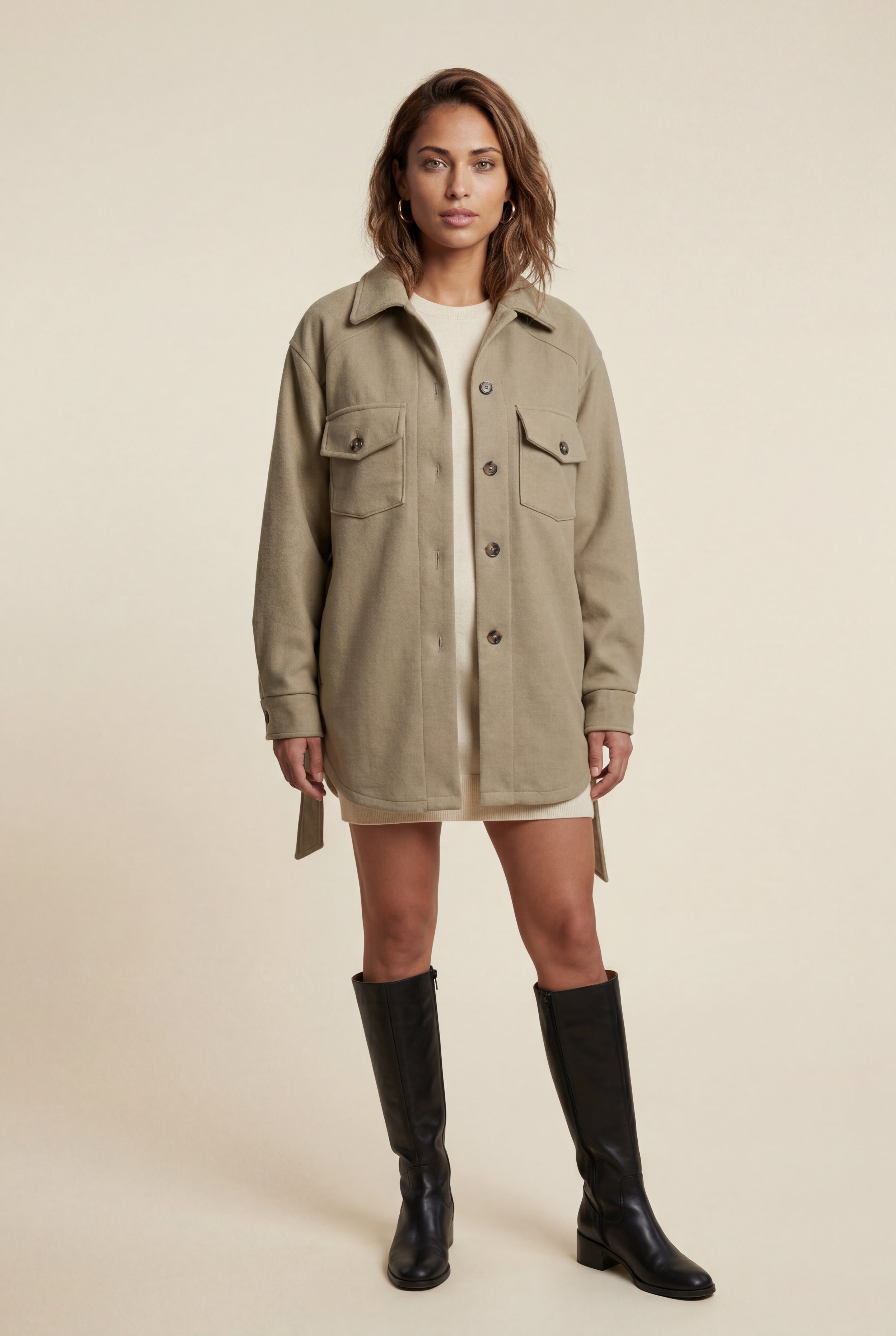 Relaxed Button-front Utility Jacket with Flap Pockets | Senna