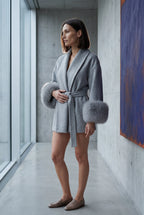 Shawl Collar Belted Faux Fur Cuff Wrap Coat | Senna