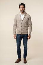 Liam | Shawl Collar Cable Button Cardigan