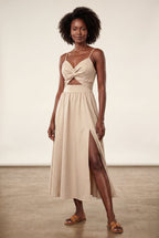 Elcevi | Twist-front Cutout Midi Dress with Side Slit For Women