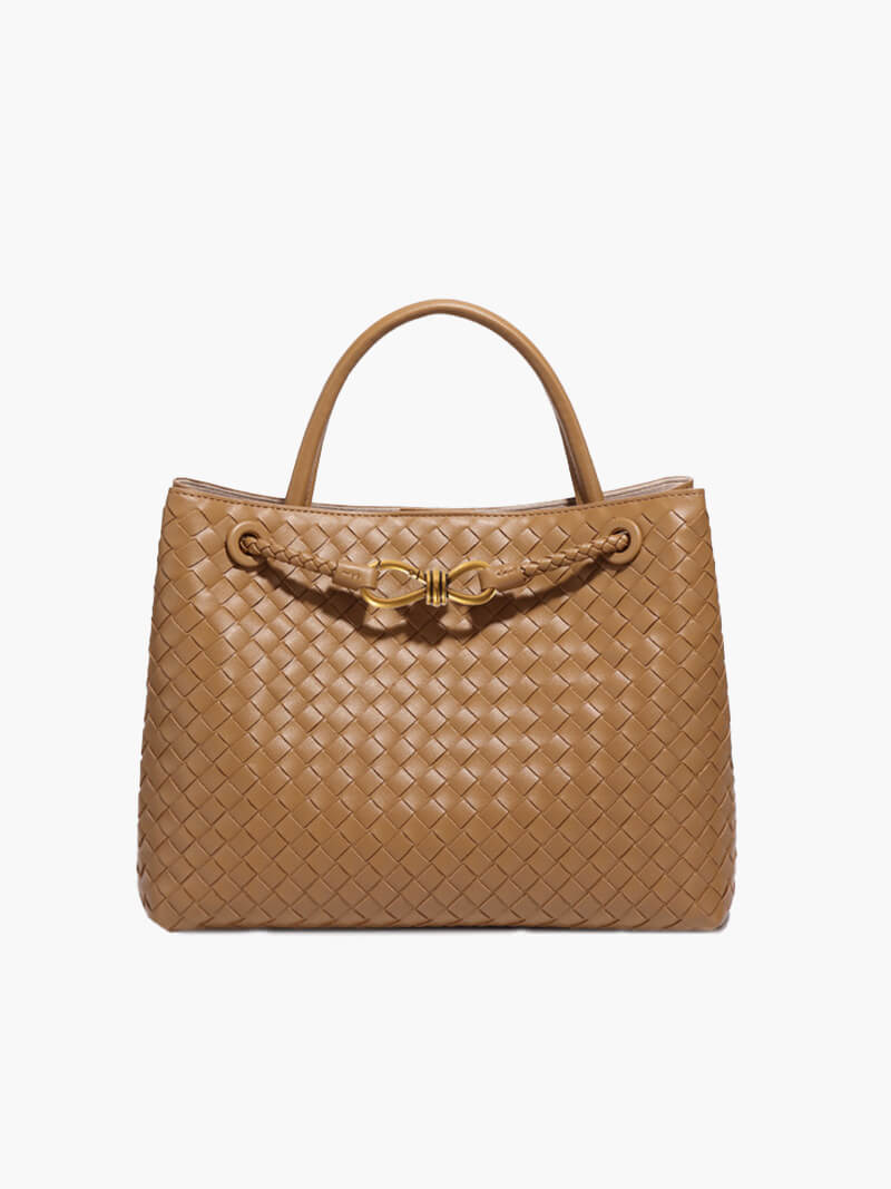Lieke | Women's Braided Structured Medium Tote Handbag with Top Handles