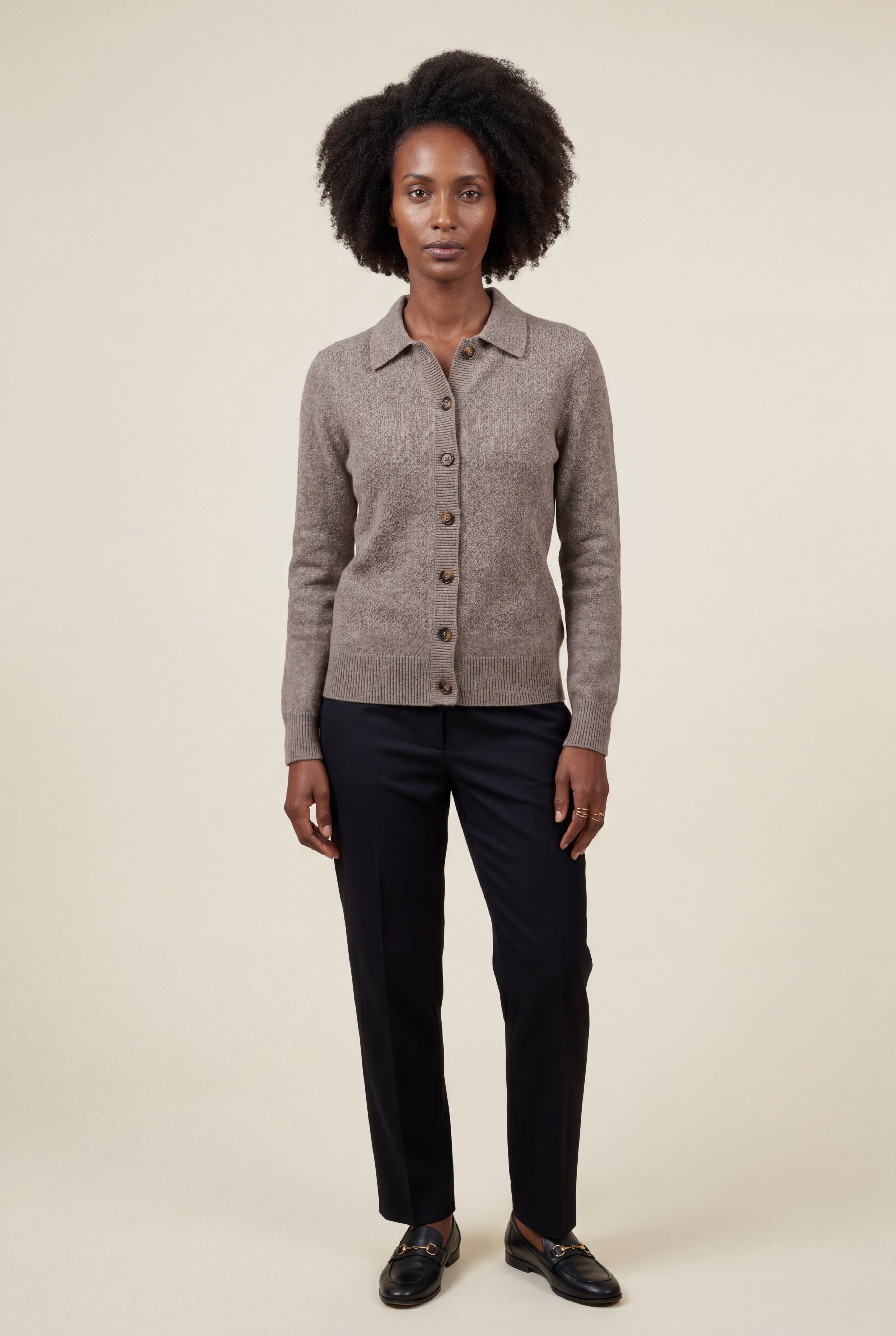 Women's Classic Collared Button-Down Cardigan Sweater | Senna
