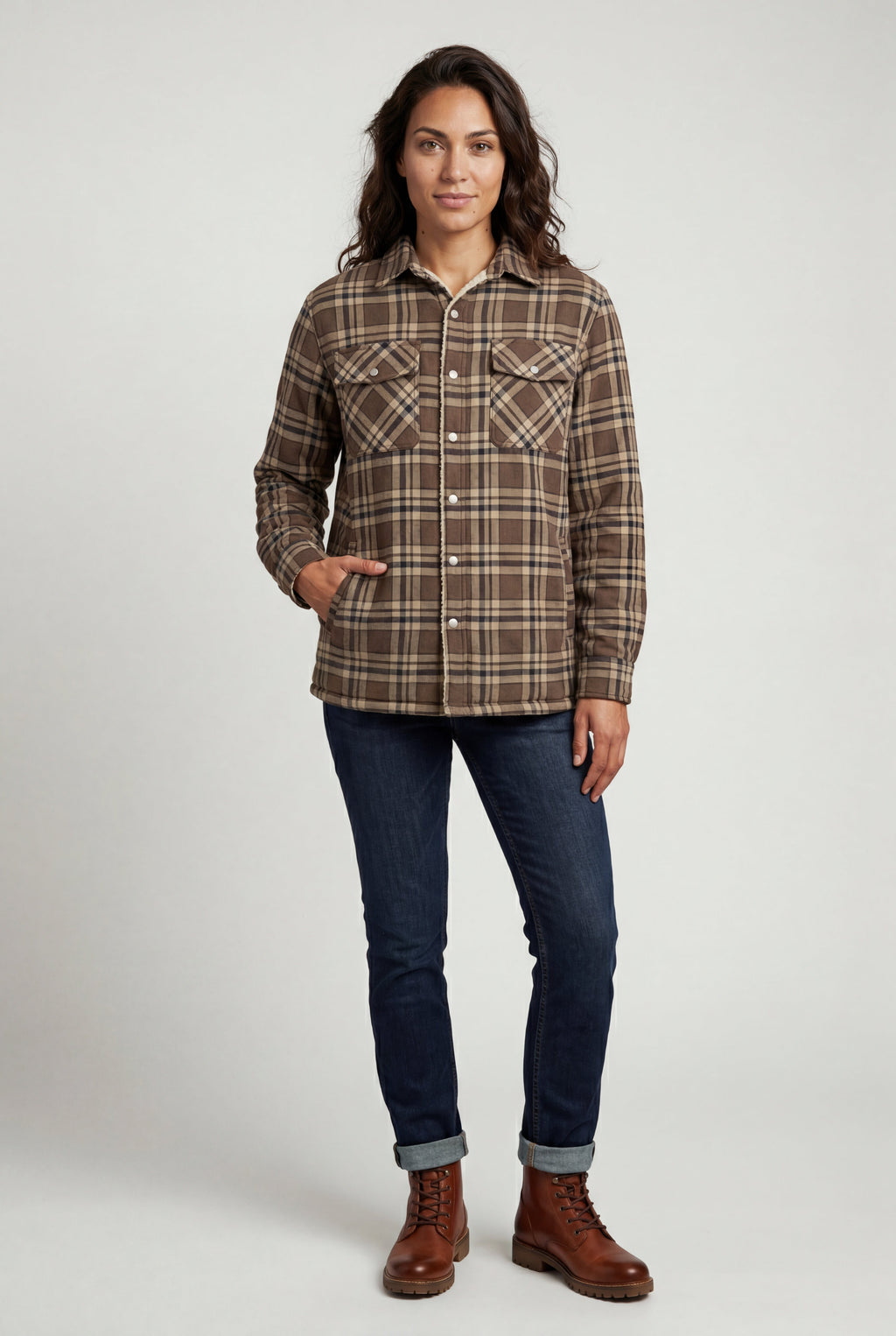 Women's -Lined Plaid Relaxed Shirt Jacket | Senna