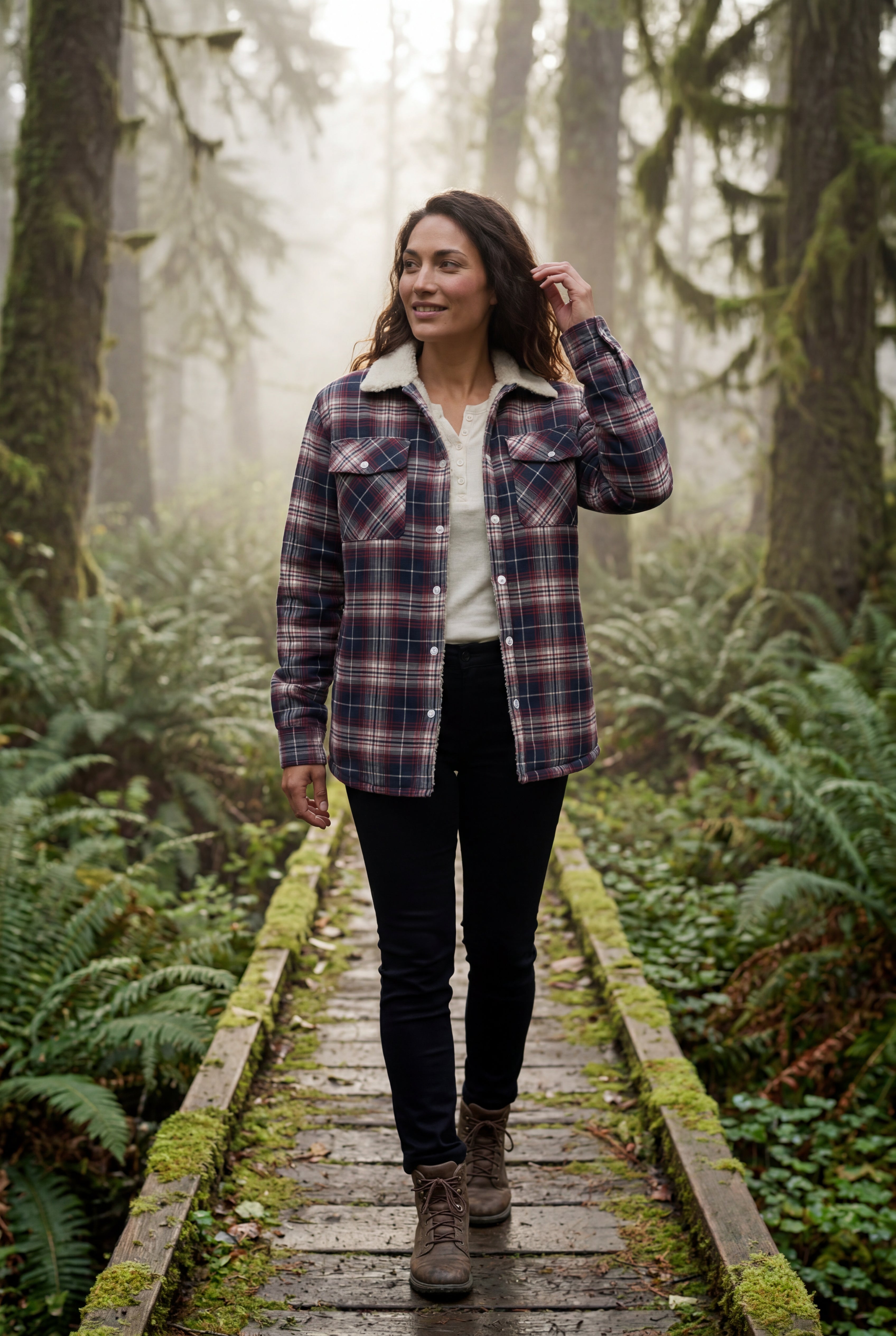 Women's -Lined Plaid Relaxed Shirt Jacket | Senna
