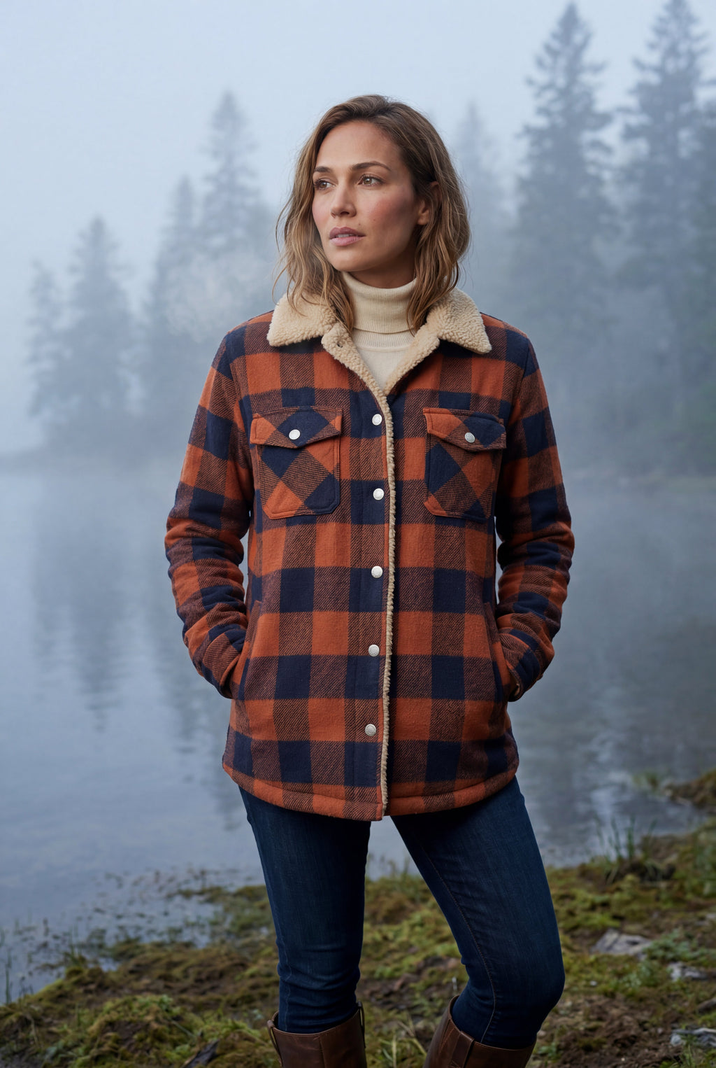 Women's -Lined Plaid Relaxed Shirt Jacket | Senna
