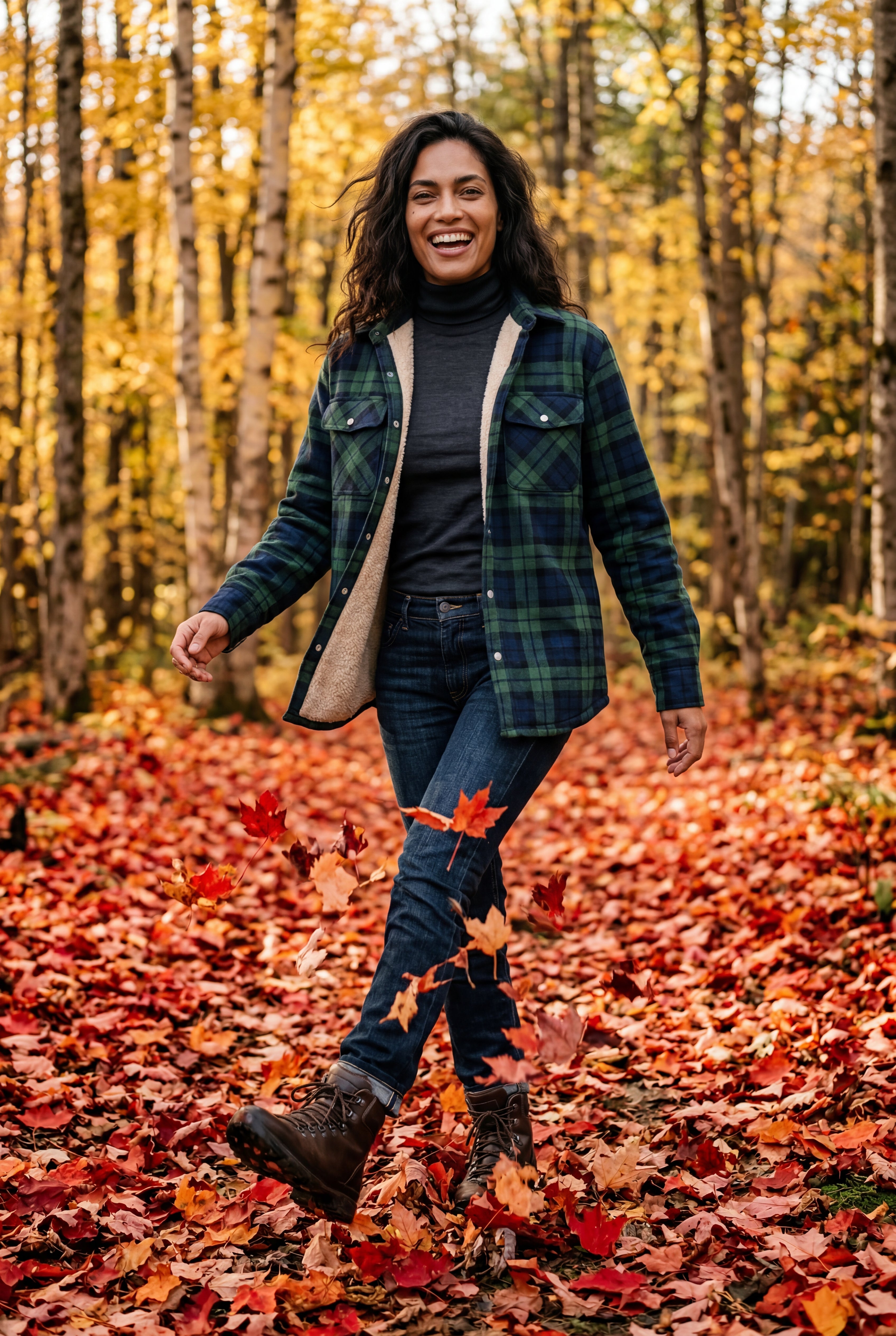 Women's -Lined Plaid Relaxed Shirt Jacket | Senna