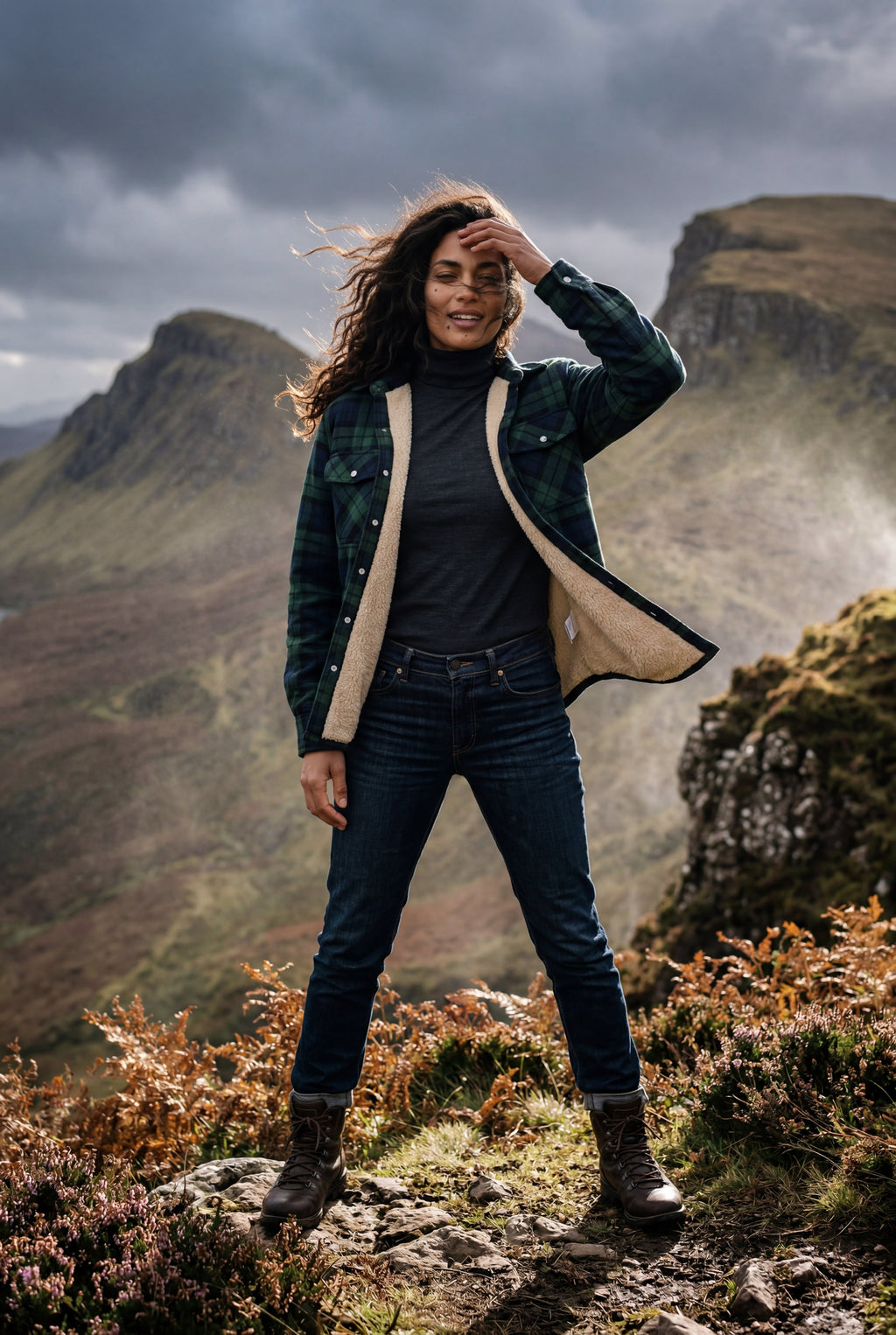 Women's -Lined Plaid Relaxed Shirt Jacket | Senna