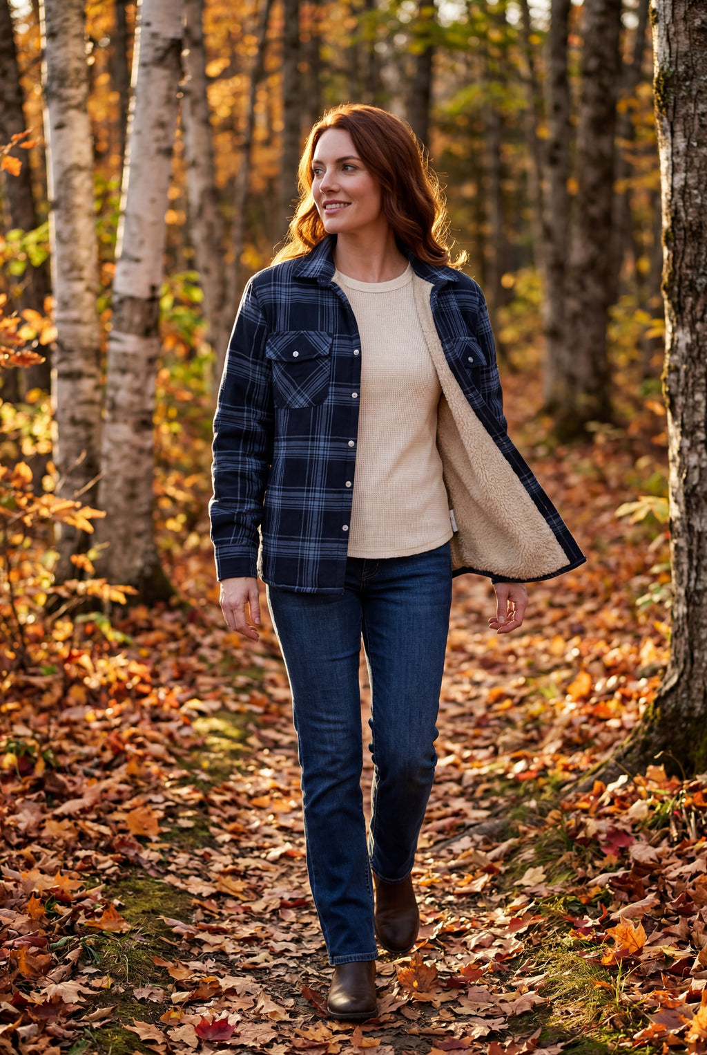 Women's -Lined Plaid Relaxed Shirt Jacket | Senna