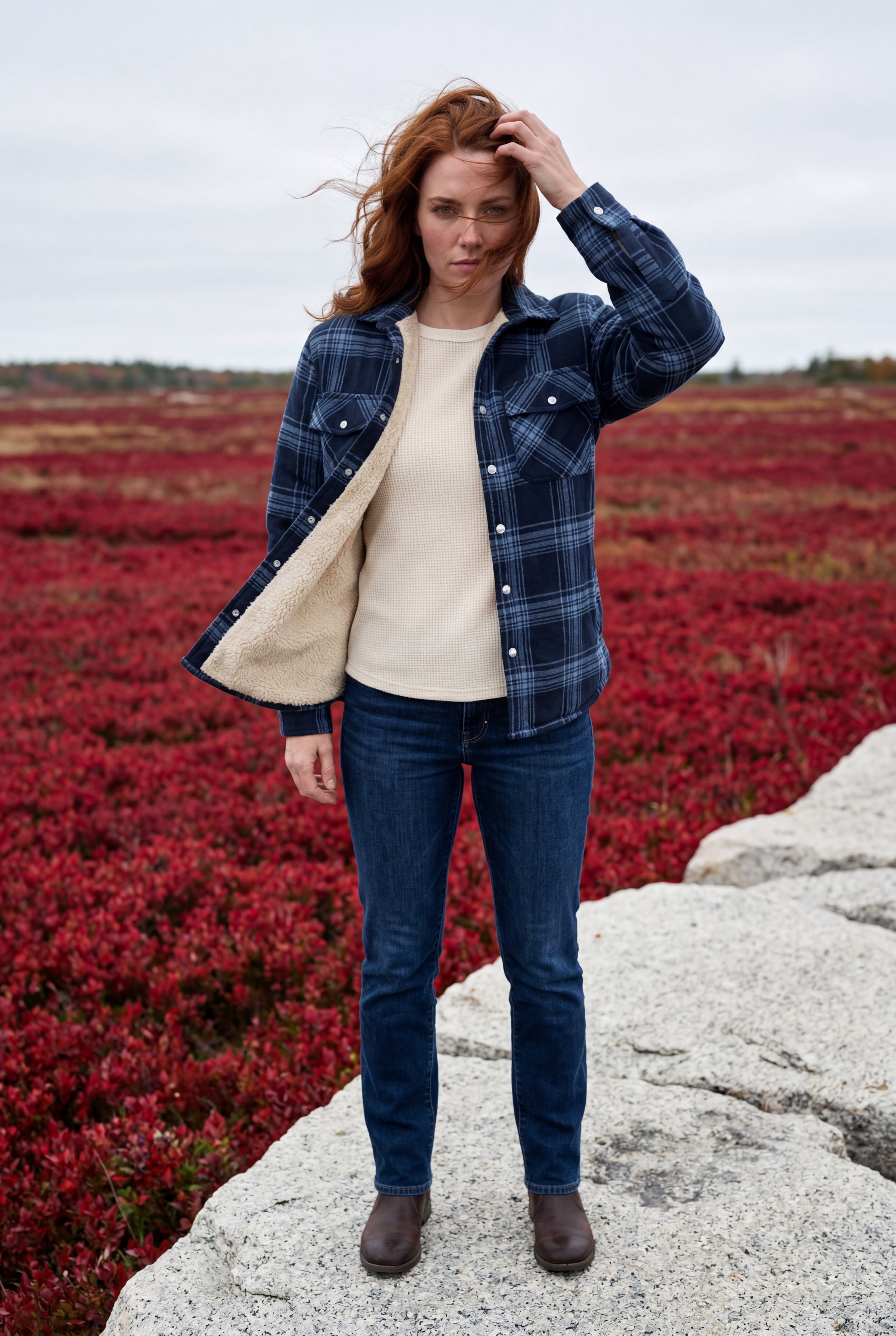 Women's -Lined Plaid Relaxed Shirt Jacket | Senna