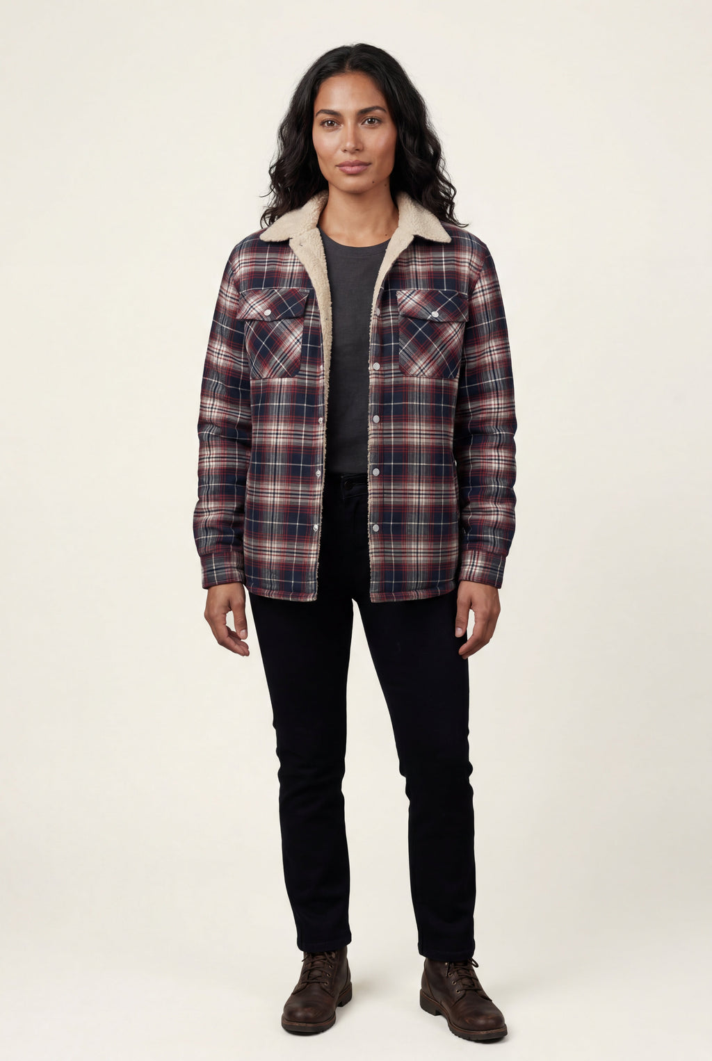 Women's -Lined Plaid Relaxed Shirt Jacket | Senna