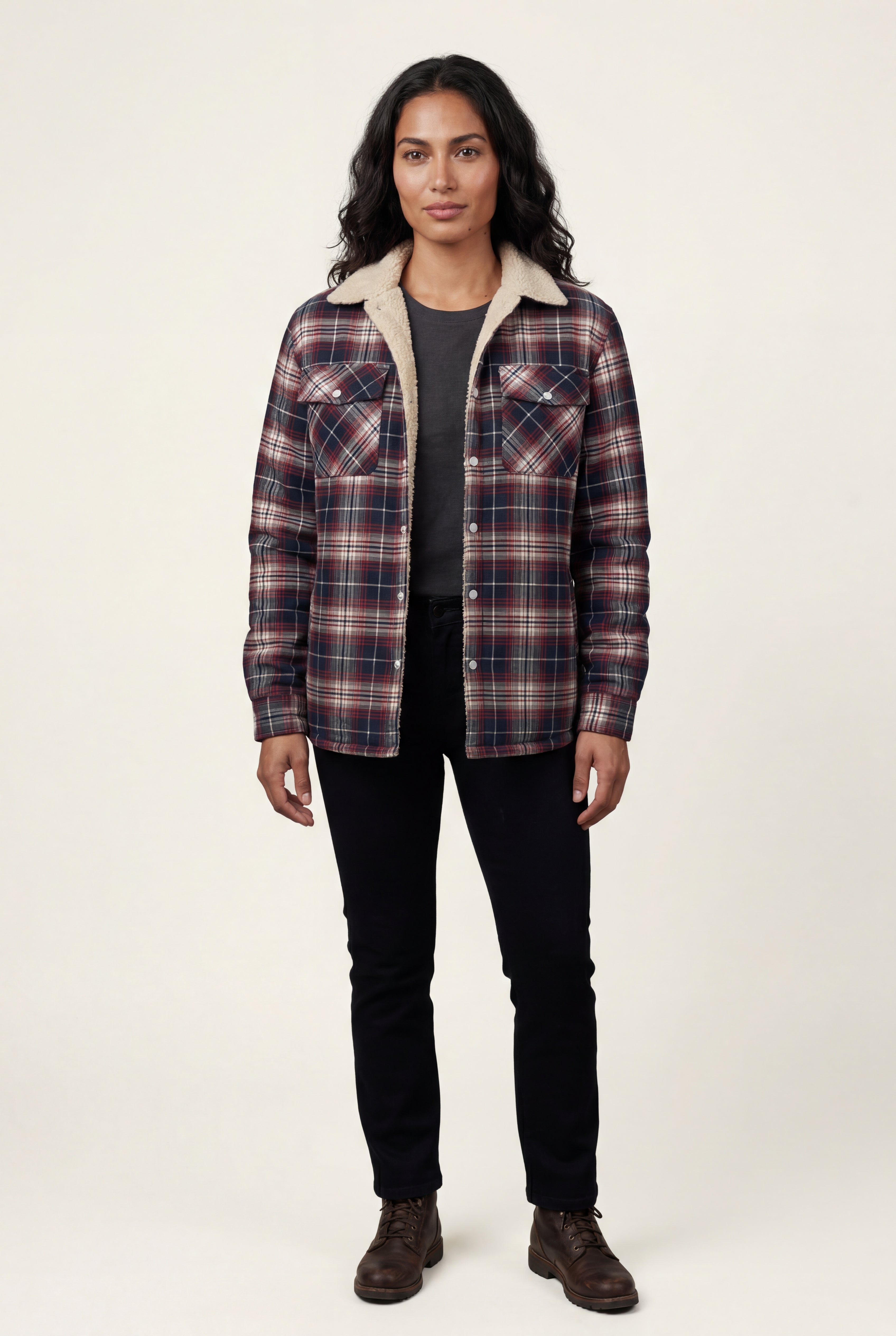Women's -Lined Plaid Relaxed Shirt Jacket | Senna