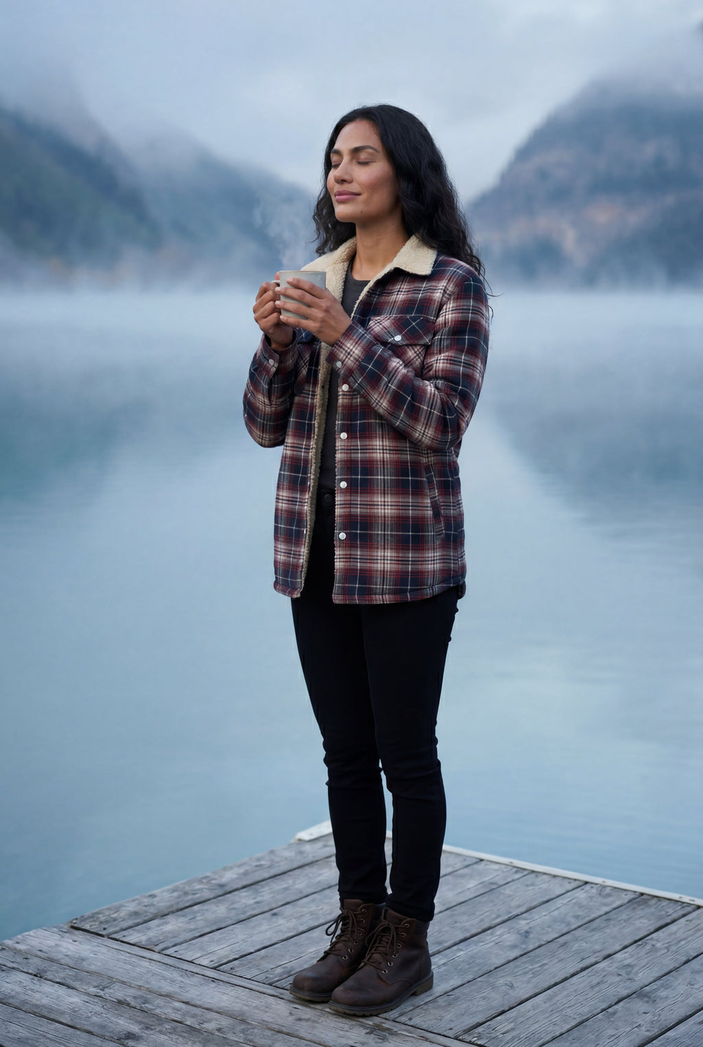 Women's -Lined Plaid Relaxed Shirt Jacket | Senna
