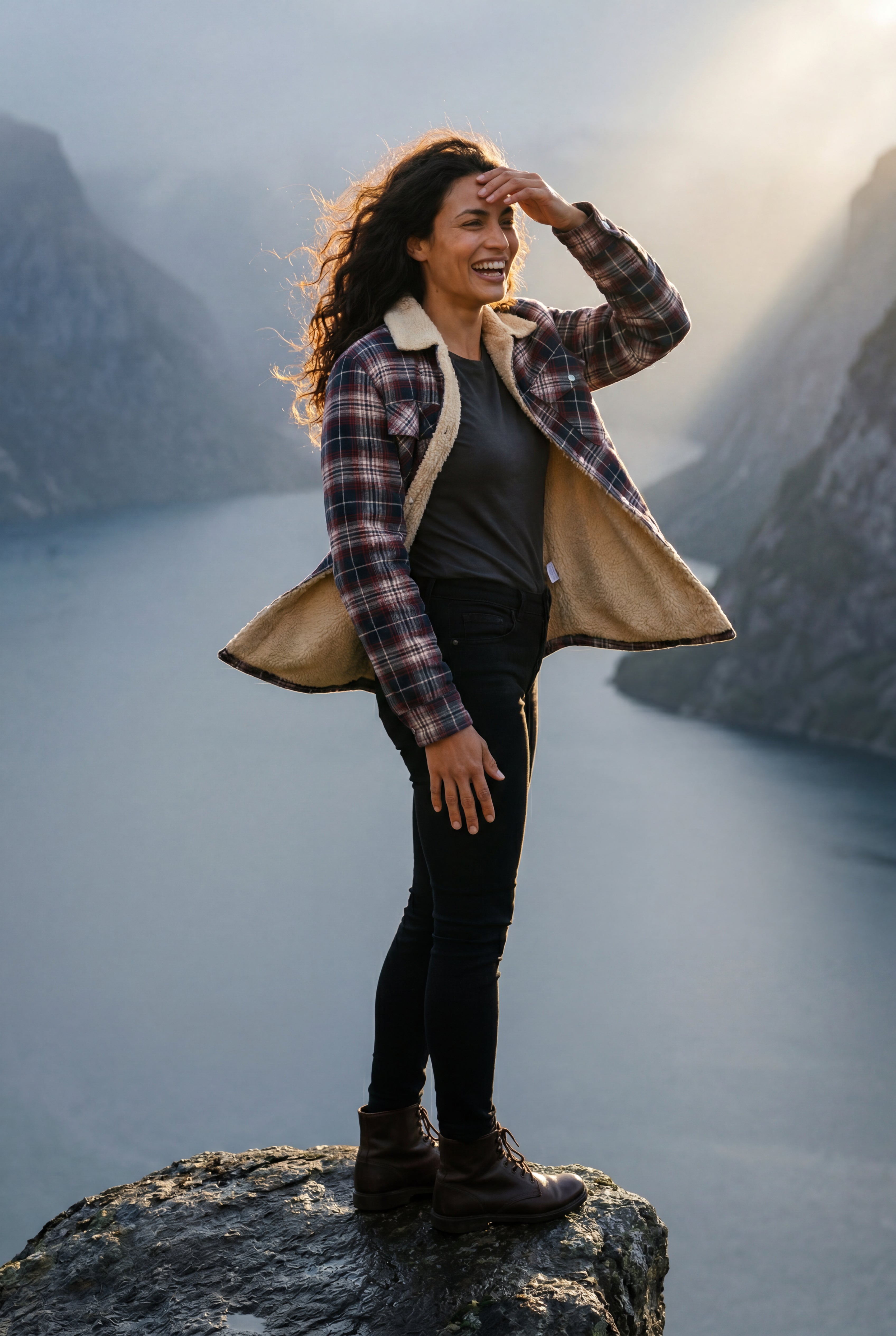 Women's -Lined Plaid Relaxed Shirt Jacket | Senna
