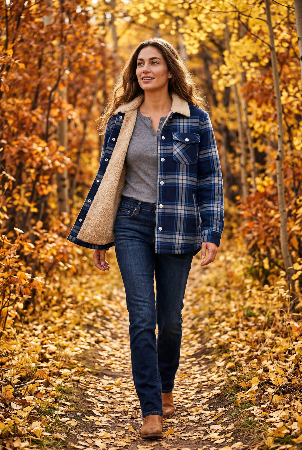 Women's -Lined Plaid Relaxed Shirt Jacket | Senna