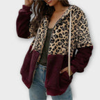 Leana Maria - Hooded Fleece Sweatshirt with Leopard Design