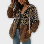 Leana Maria - Hooded Fleece Sweatshirt with Leopard Design