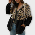 Leana Maria - Hooded Fleece Sweatshirt with Leopard Design