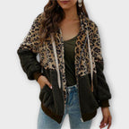 Leana Maria - Hooded Fleece Sweatshirt with Leopard Design