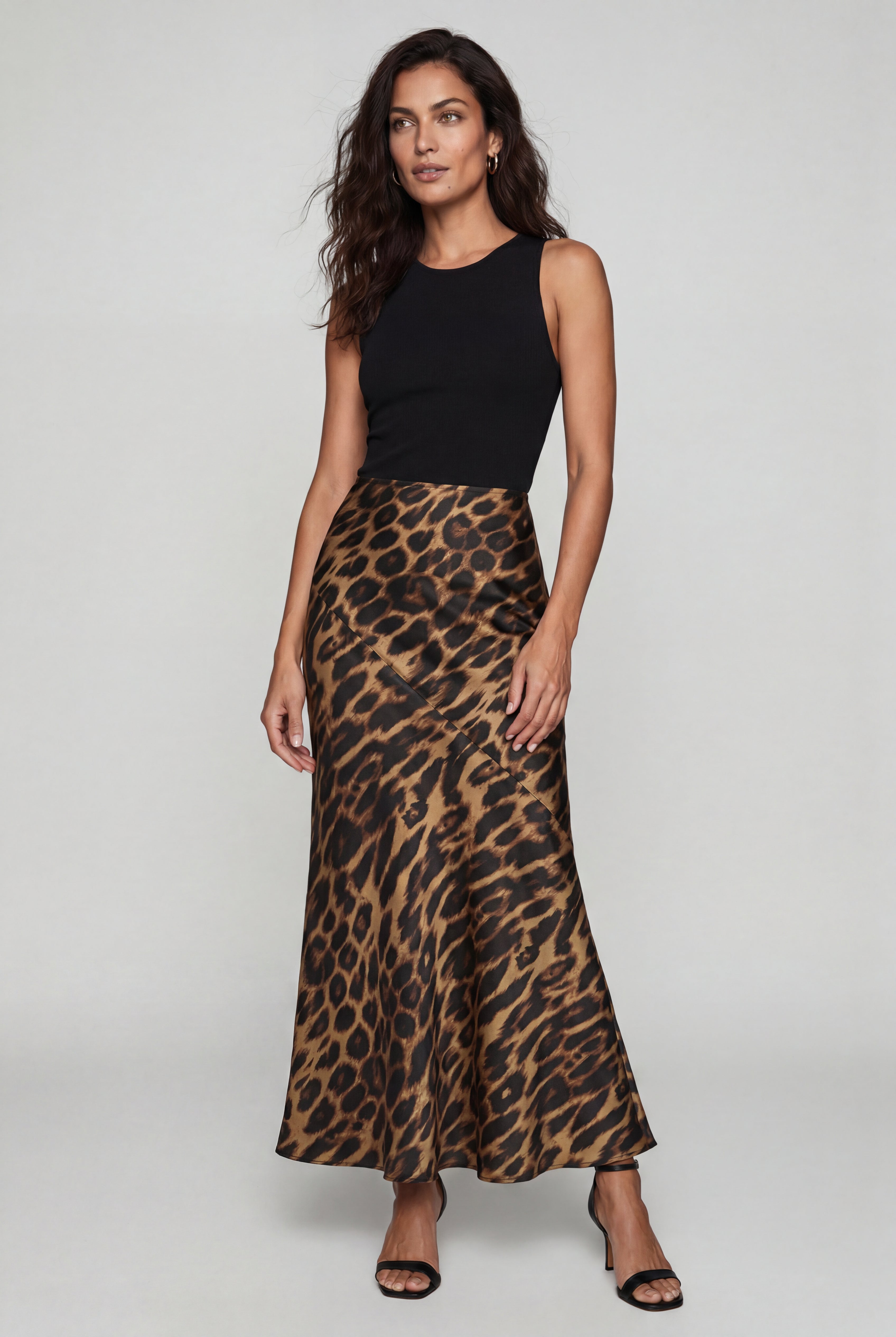 Alyssa | Leopard Print Bias-cut Maxi Skirt Brown For Women
