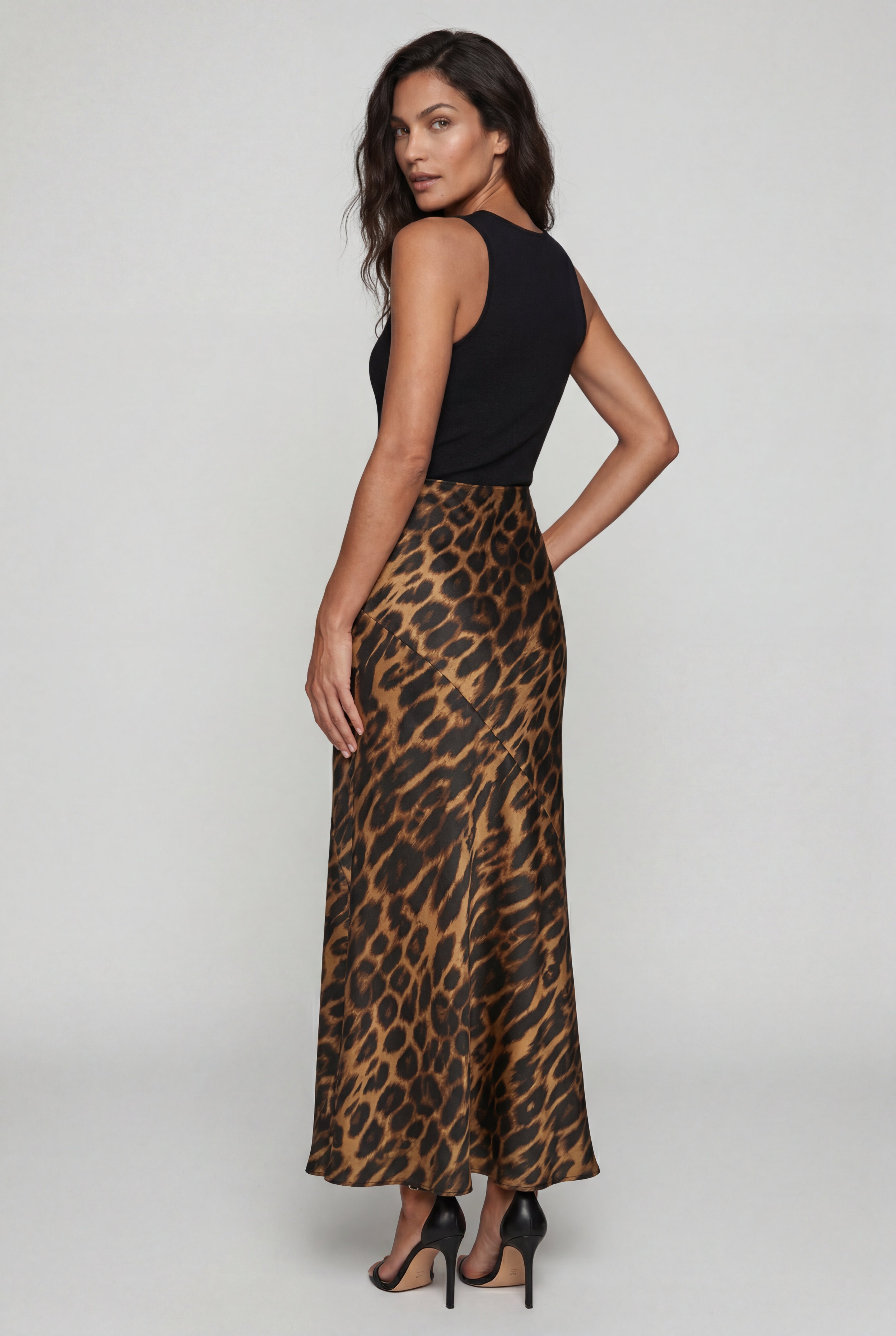 Alyssa | Leopard Print Bias-cut Maxi Skirt Brown For Women