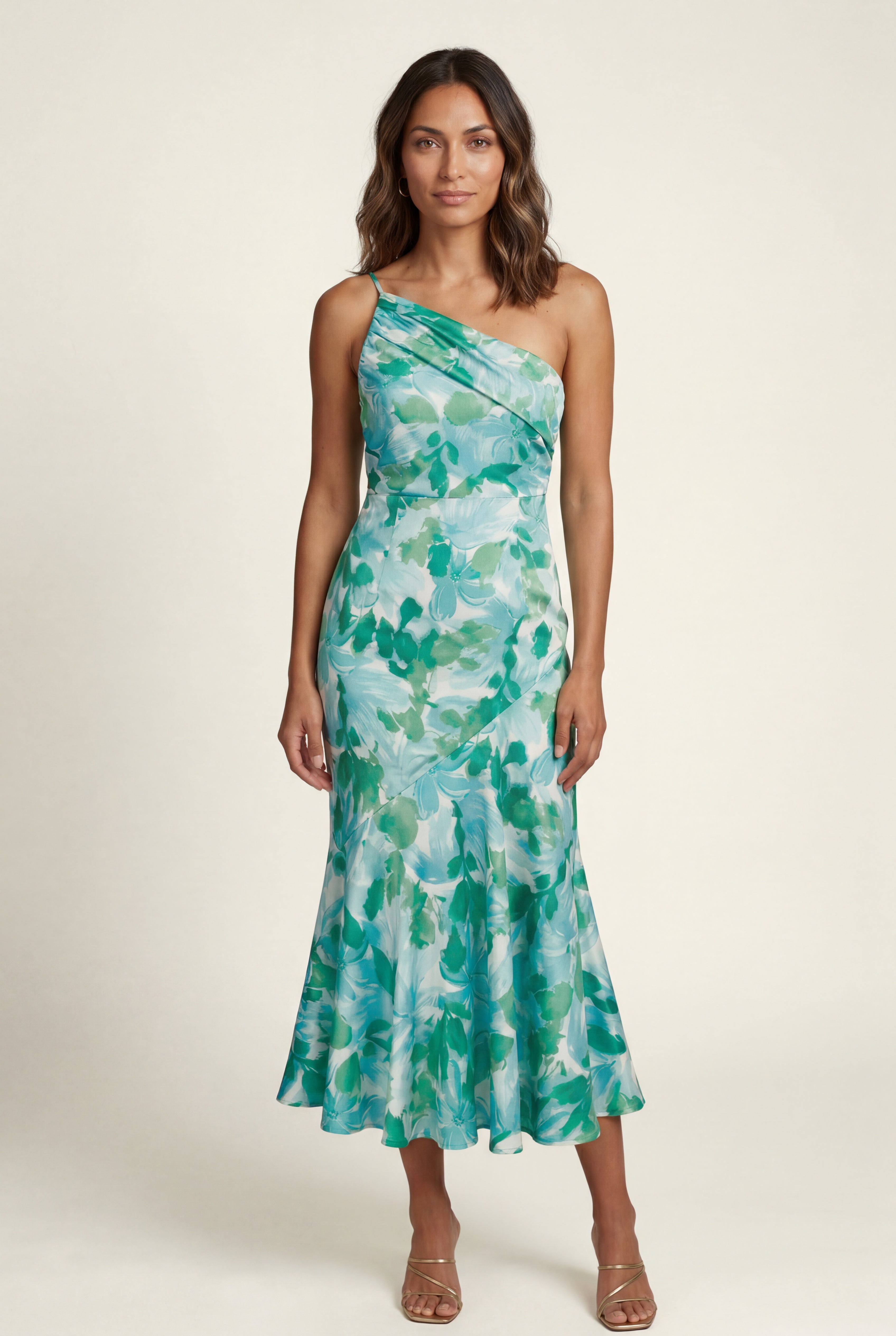 Alyssa | Asymmetrical One-shoulder Floral Print Midi Dress For Women