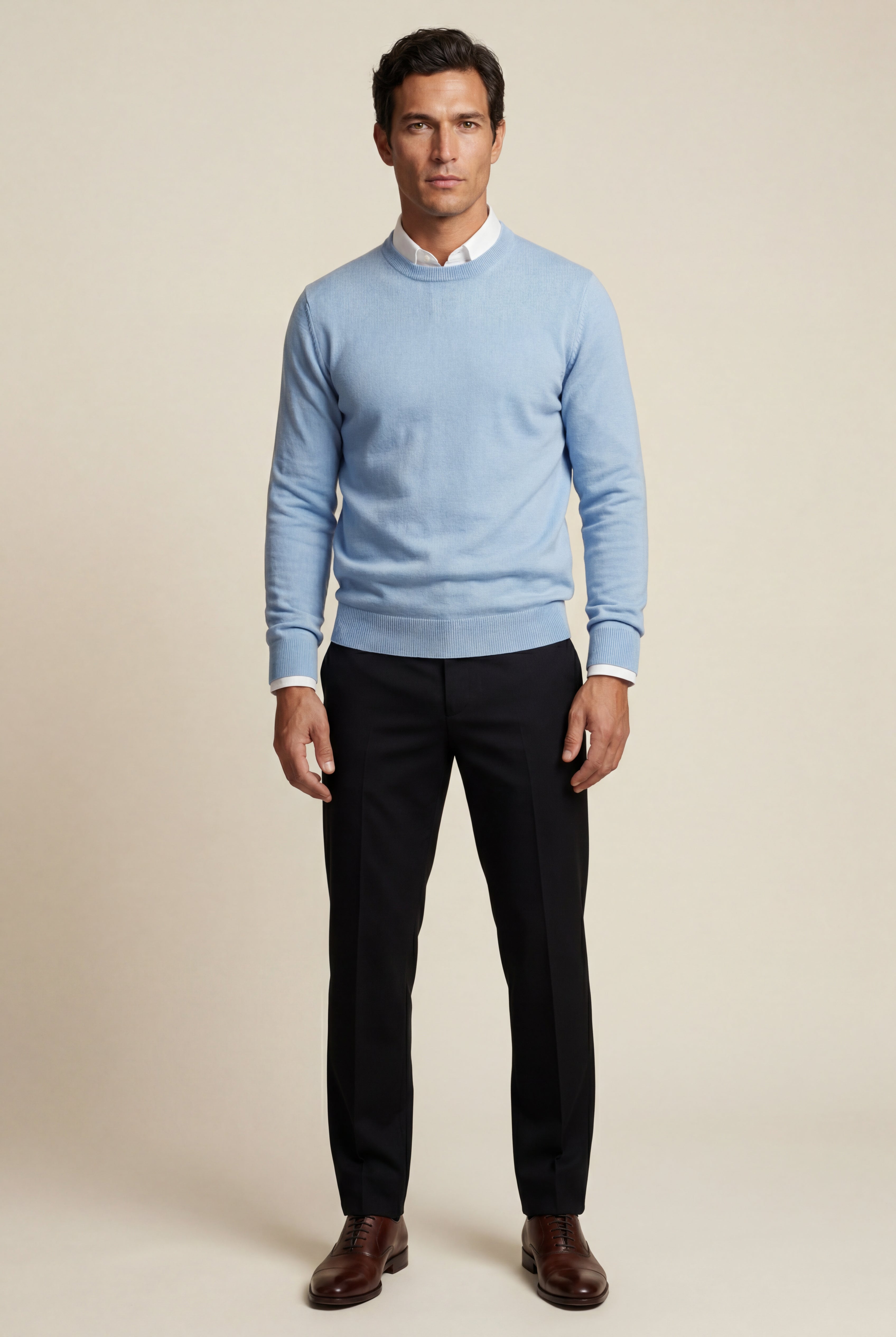 Classic Crew Neck Pullover Sweater with Ribbed Trim |  James