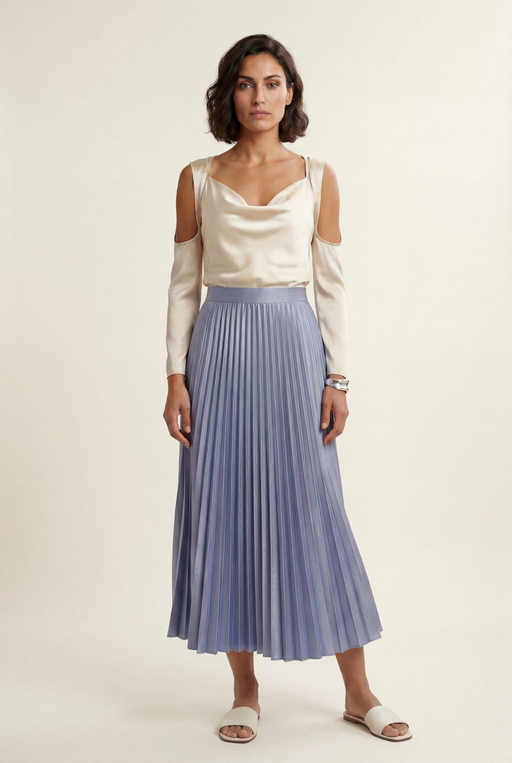 Alessia | High-waisted A-line Pleated Midi Skirt For Women