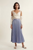 Alessia | High-waisted A-line Pleated Midi Skirt For Women