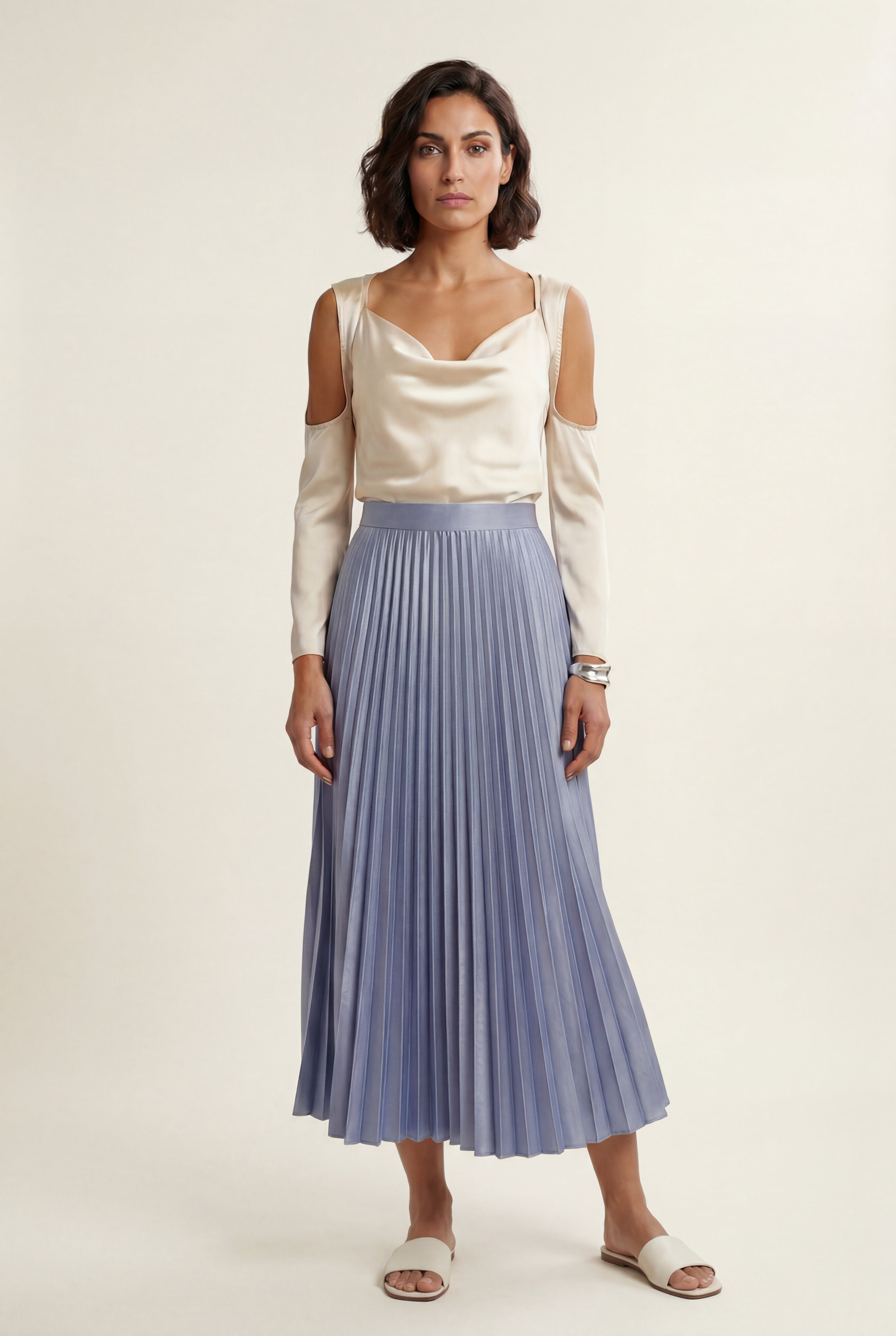 Alessia | High-waisted A-line Pleated Midi Skirt For Women