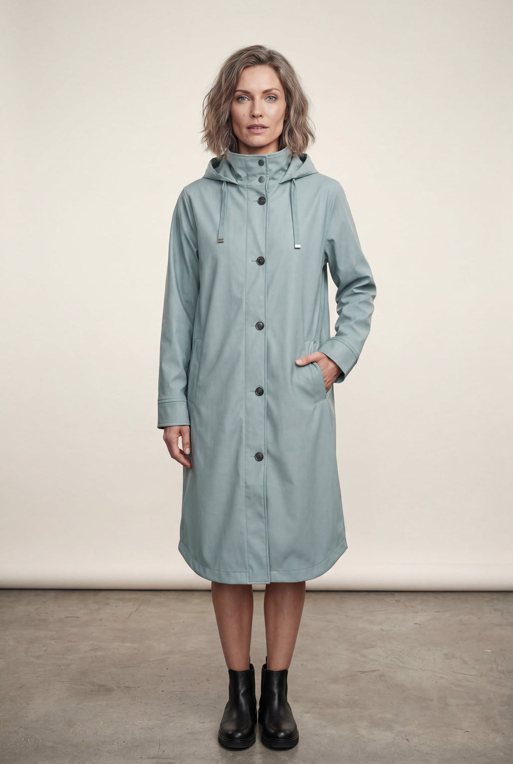 Hooded Snap Button Long Parka Coat with Adjustable Waist | Elcevi