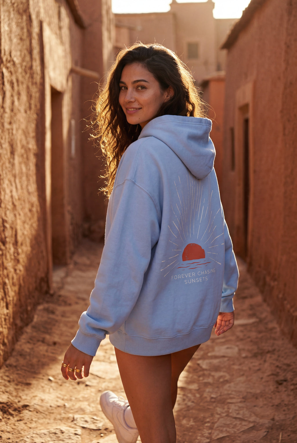Lia | Oversized Sun Print Back Graphic Hoodie