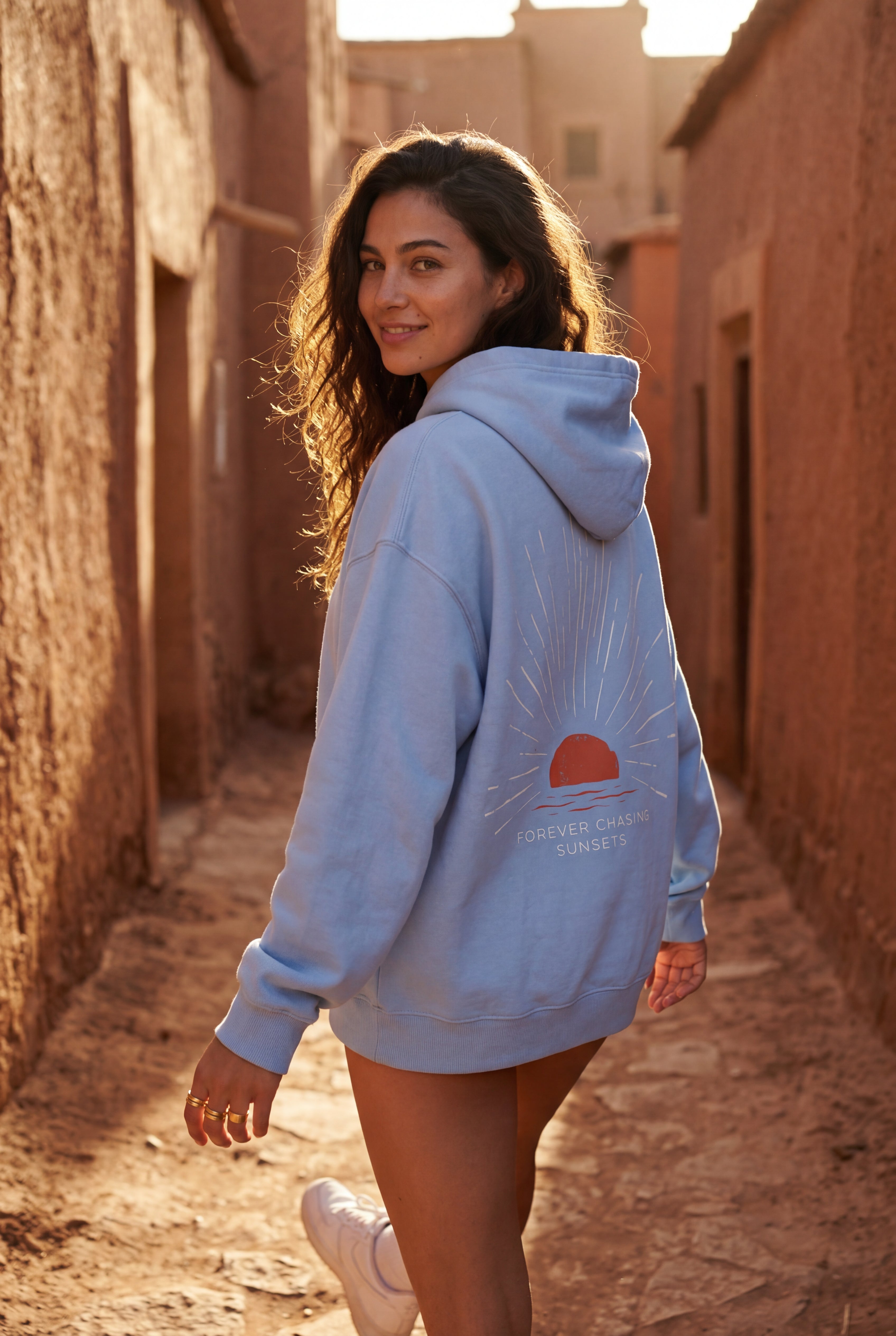 Lia | Oversized Sun Print Back Graphic Hoodie