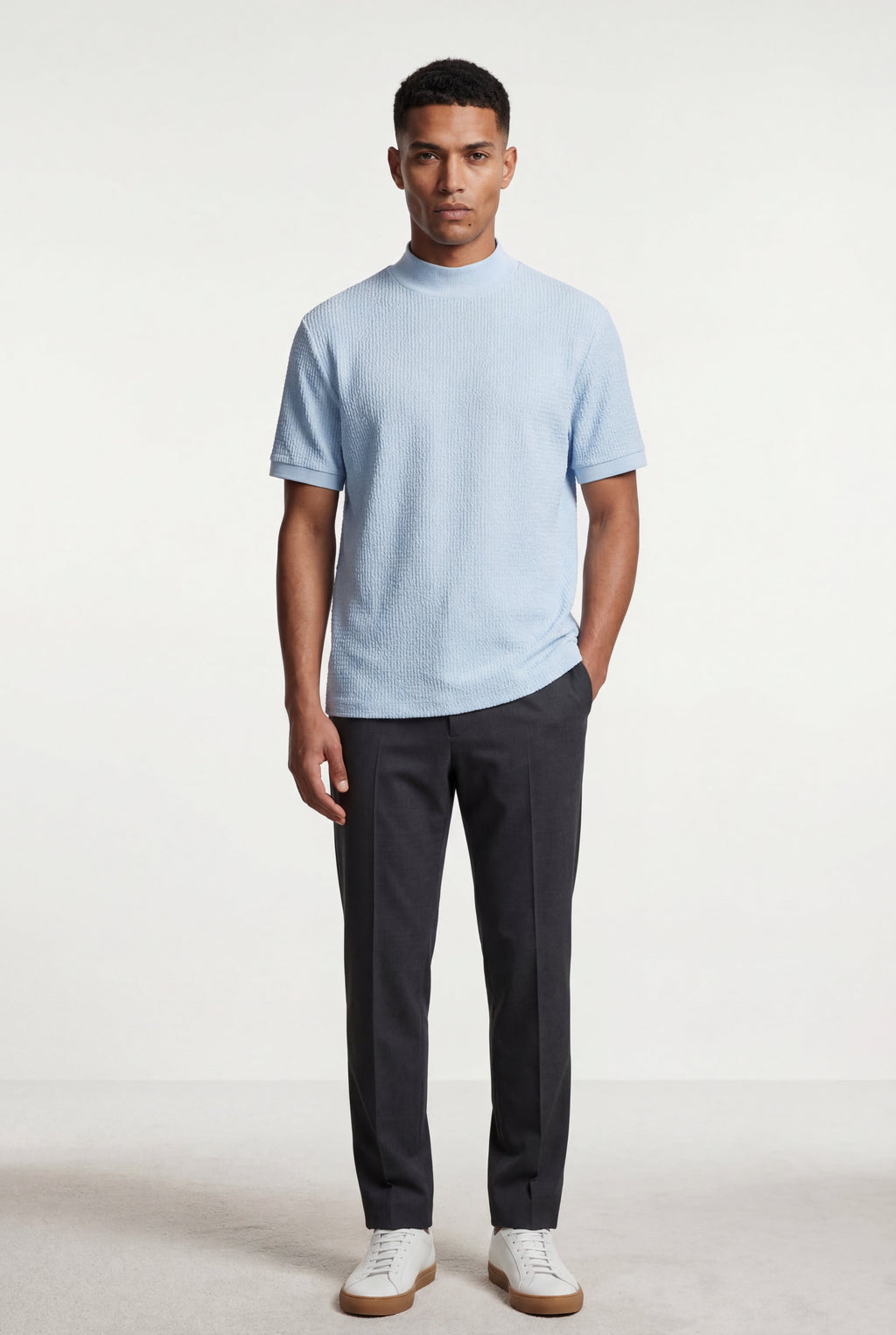 Ribbed Mock Neck Short Sleeve Sweater Shirt | James