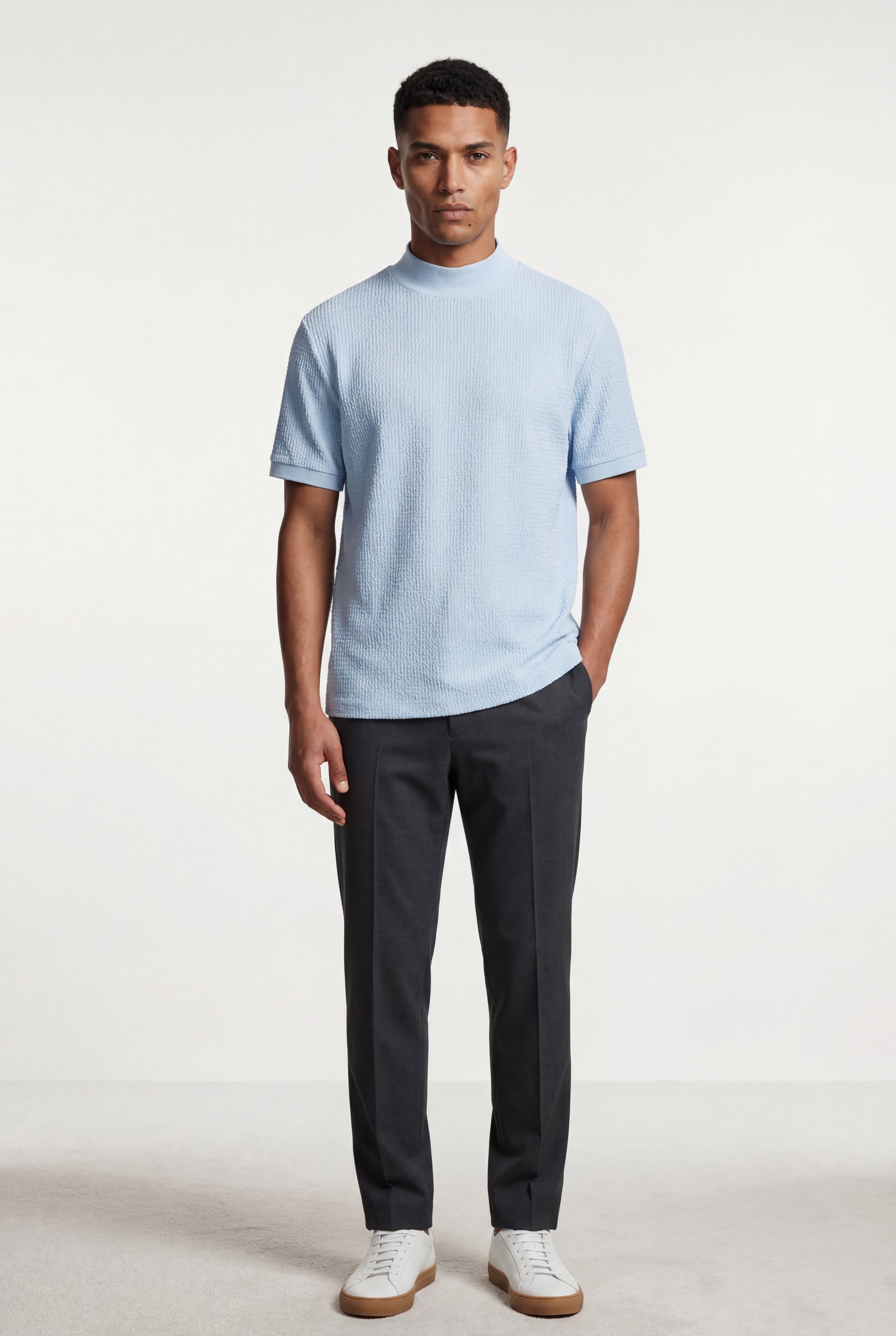 Ribbed Mock Neck Short Sleeve Sweater Shirt | James