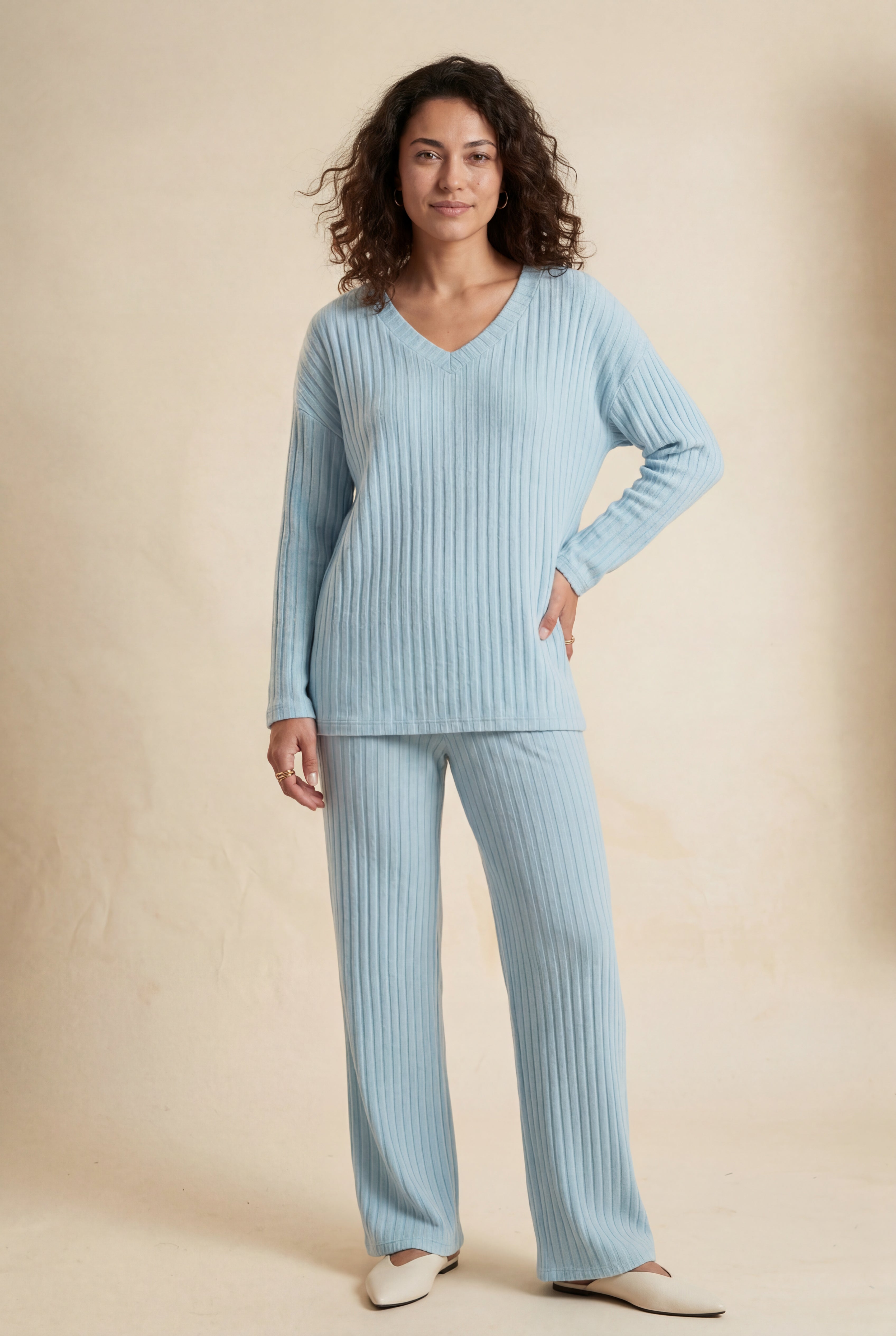 Lisa | Ribbed Wide-leg Two-piece Loungewear Set