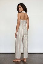 Striped Halter Neck Two Piece Set with Wide Leg Pants | Elcevi
