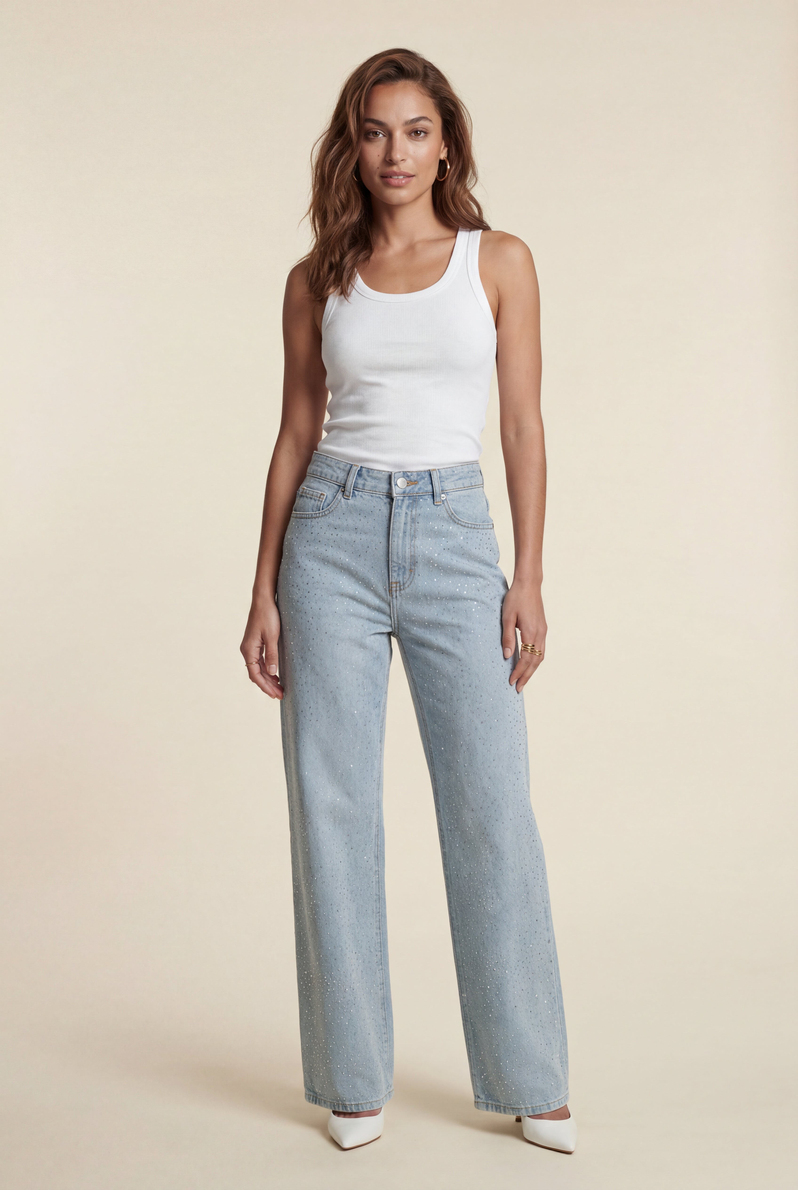 Lia | Studded Light Blue Wide-leg Jeans