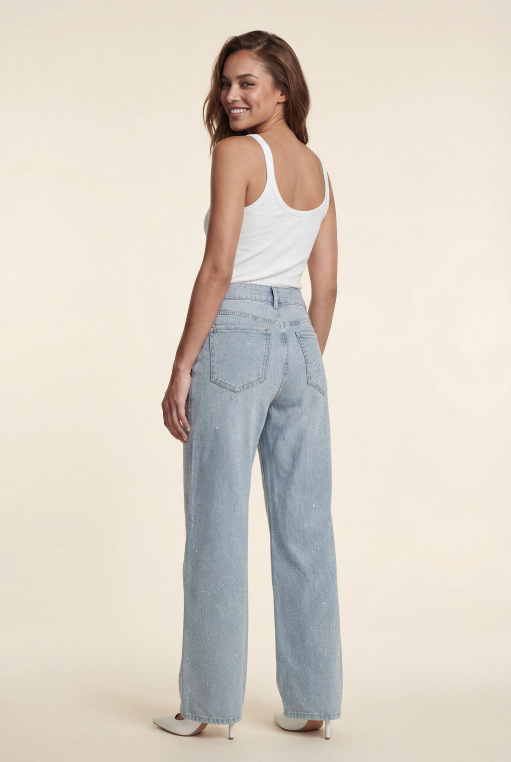 Lia | Studded Light Blue Wide-leg Jeans