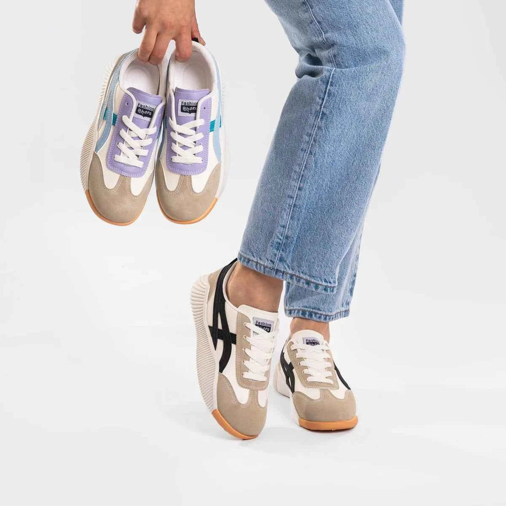 Gio | Women's Retro Low-Top Slip-On Sneakers with Color-Block Panels