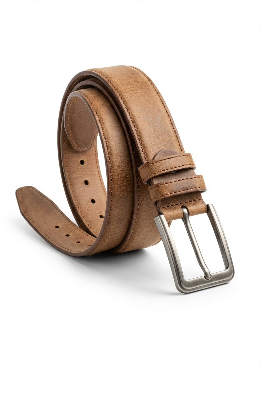 Kian | Brushed Silver Buckle Classic Dress Belt