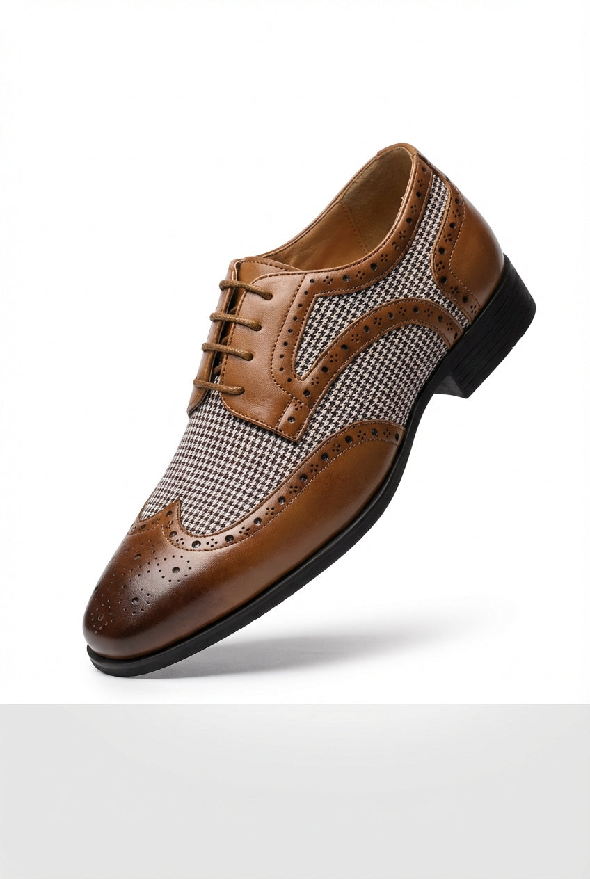 Liam | Men's Houndstooth Panel Brogue Oxford Dress Shoes