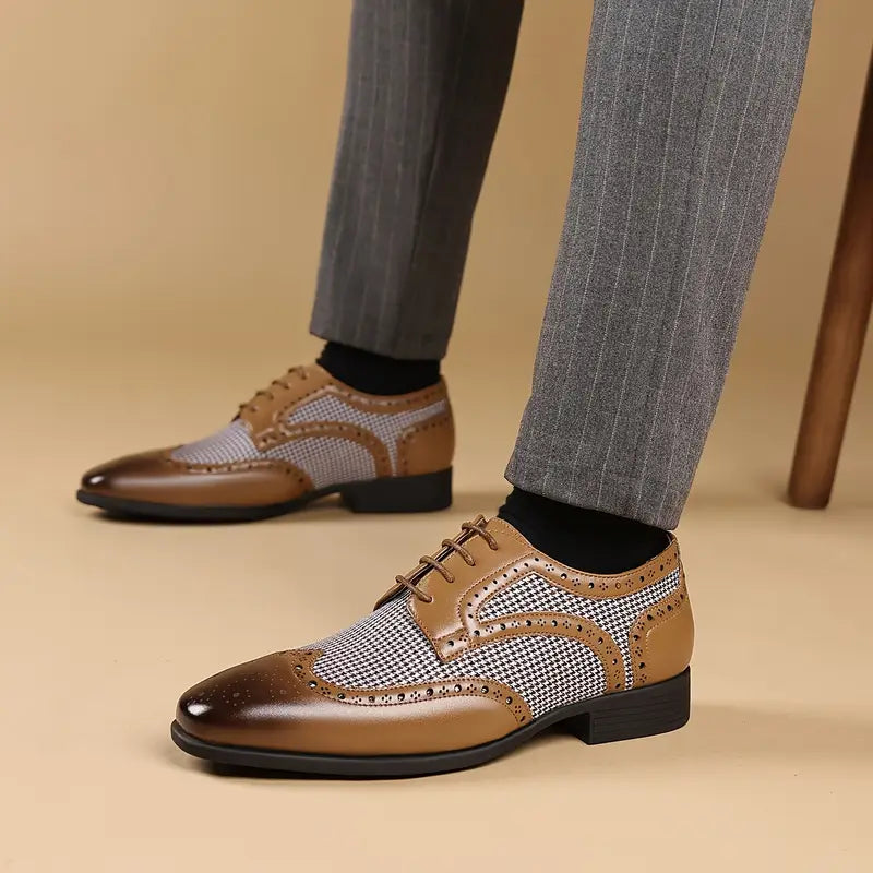 Liam | Men's Houndstooth Panel Brogue Oxford Dress Shoes