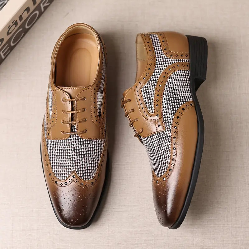 Liam | Men's Houndstooth Panel Brogue Oxford Dress Shoes