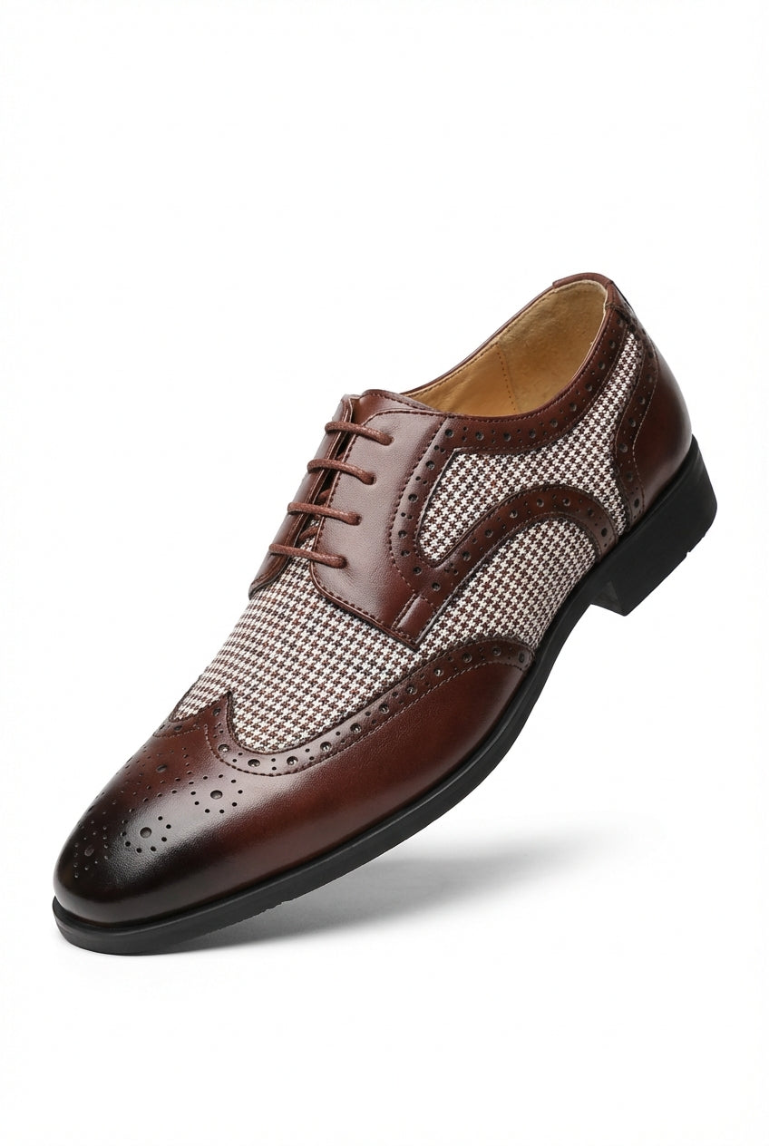 Liam | Men's Houndstooth Panel Brogue Oxford Dress Shoes