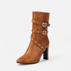 Lia | Women's Studded Buckle Strap Pointed Toe Ankle Boots